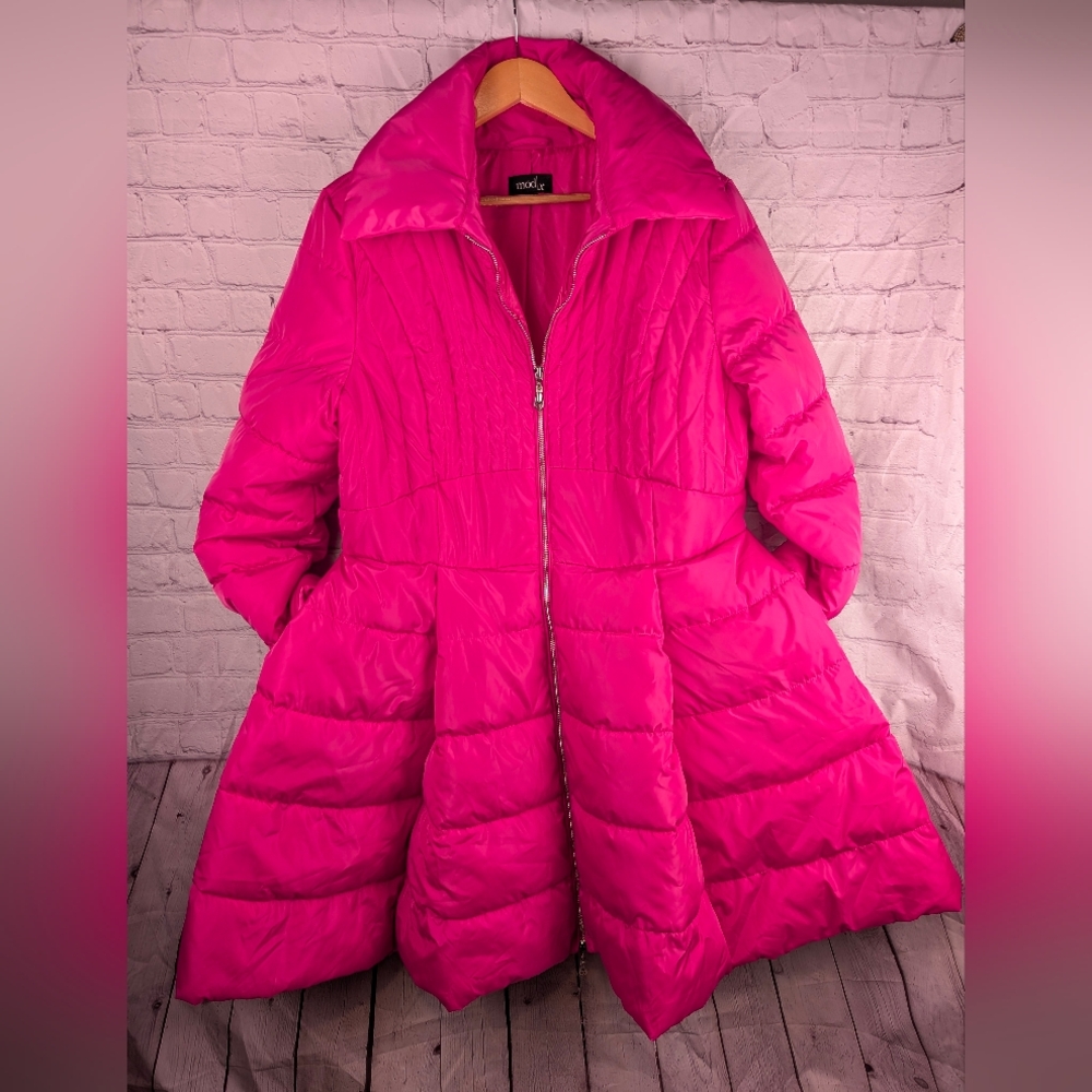 Mod X Bright Pink Quilted Puffer Women's Coat Swing Bottom Sz XL - Picture 2 of 13